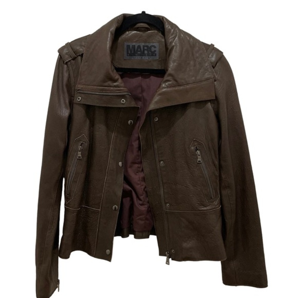 Marc New York Dark Brown Leather Bomber Jacket Medium